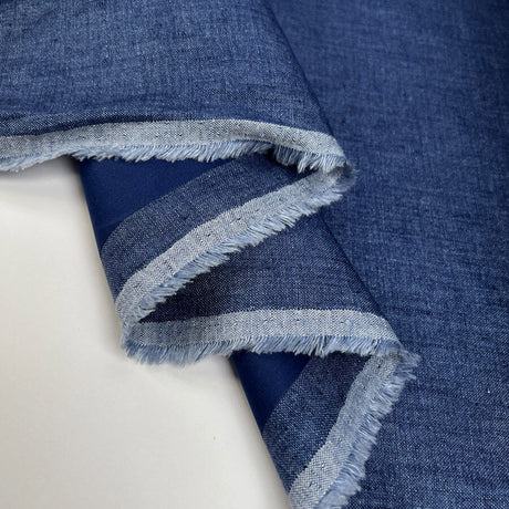Storm System Linen Navy Indigo Denim Look Waterproof Italian Coating Fabric Fold