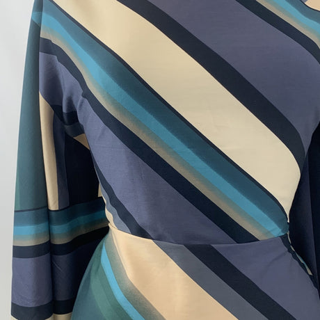 Stretch Geo Teal Sateen Stripe Dress Fabric Close Up