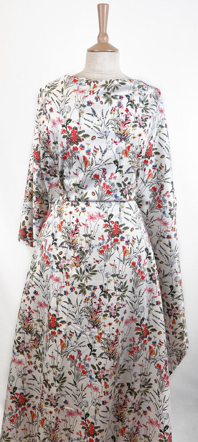 Stretch Cotton Lycra Fabric White Floral Spring Garden Ivory Dress