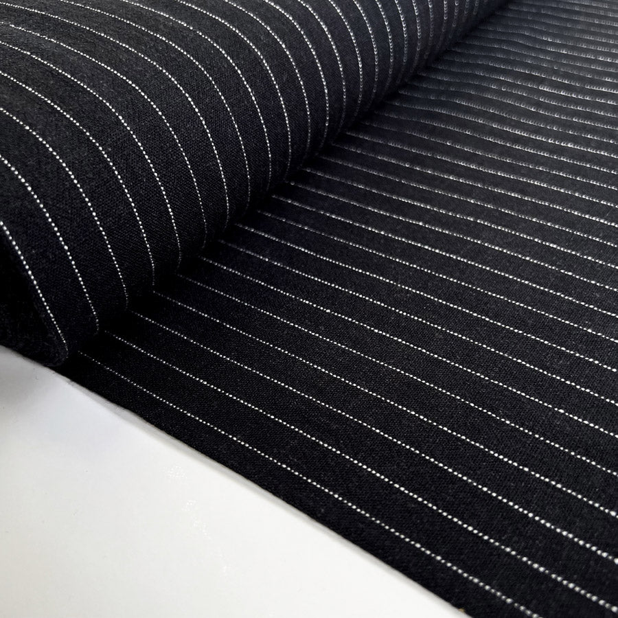 Striped Viscose Linen Slub - Black