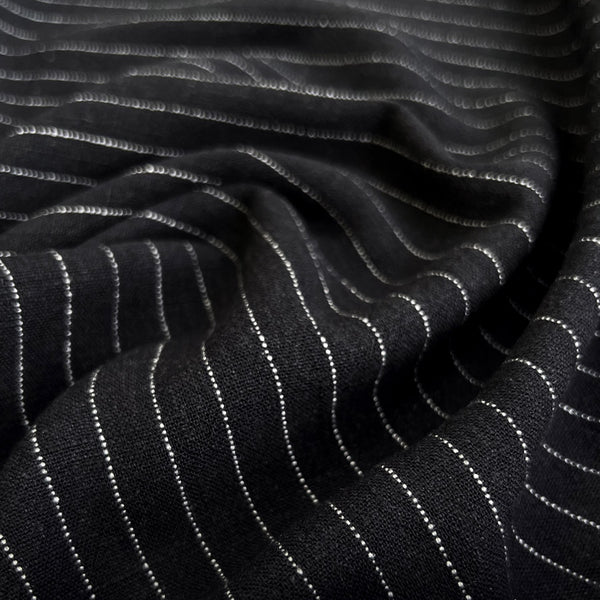 Striped Viscose Linen Slub Black Pinstripe Polyester Fine Shirting Fabric