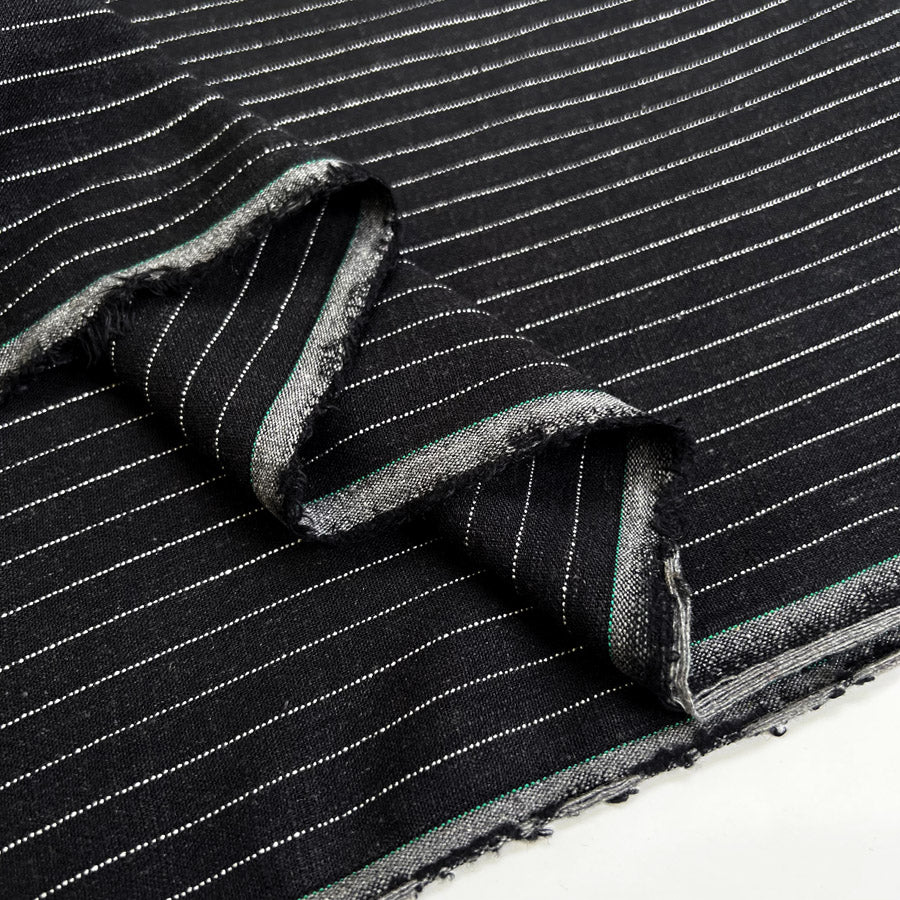 Striped Viscose Linen Slub - Black