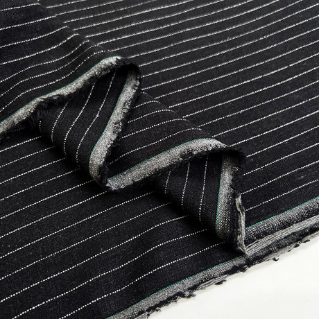 Striped Viscose Linen Slub Black Pinstripe Polyester Fine Shirting Fabric Fold