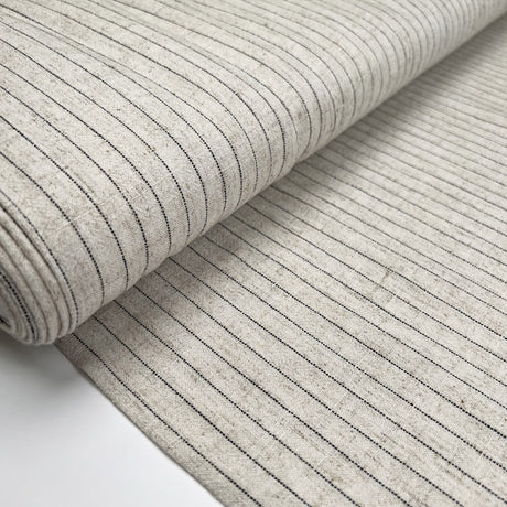 Striped Viscose Linen Slub Cream Polyester Black Stripe Dress Fabric Bolt