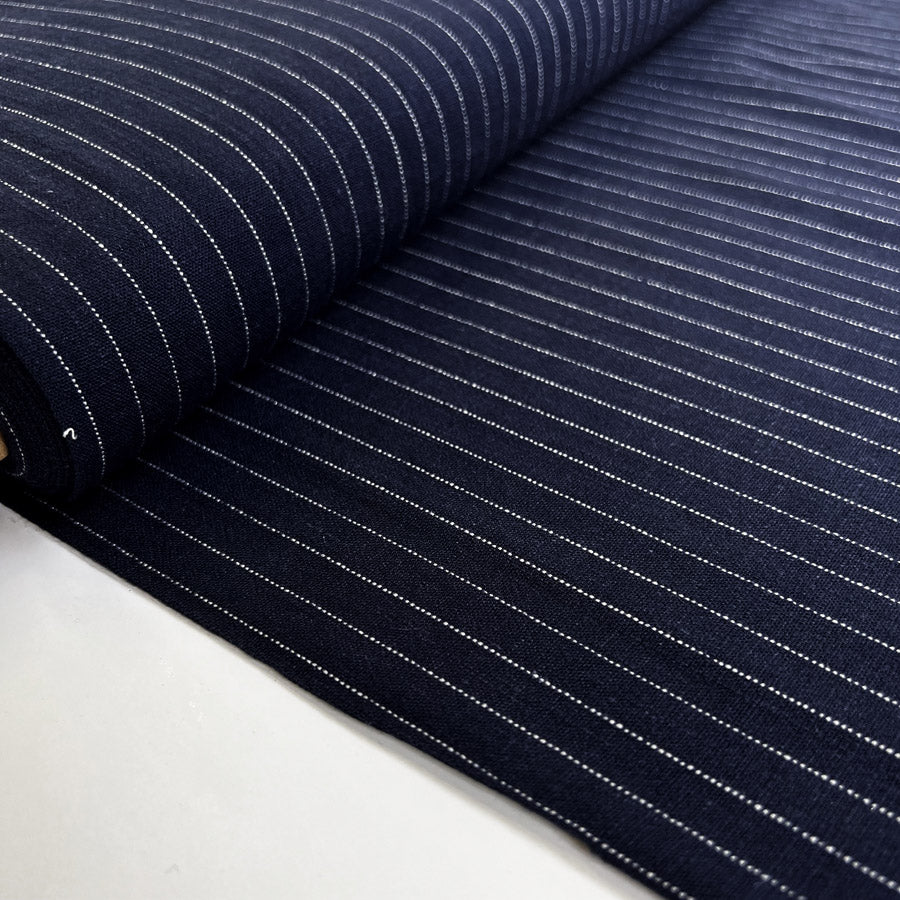Striped Viscose Linen Slub - Navy