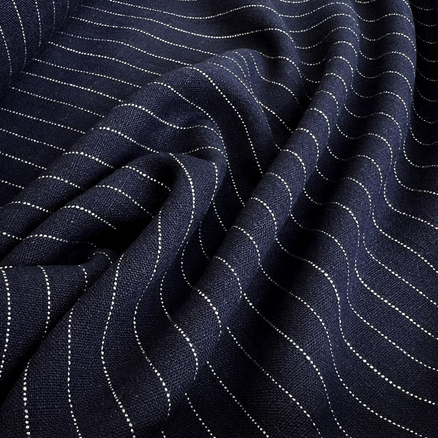 Striped Viscose Linen Slub - Navy