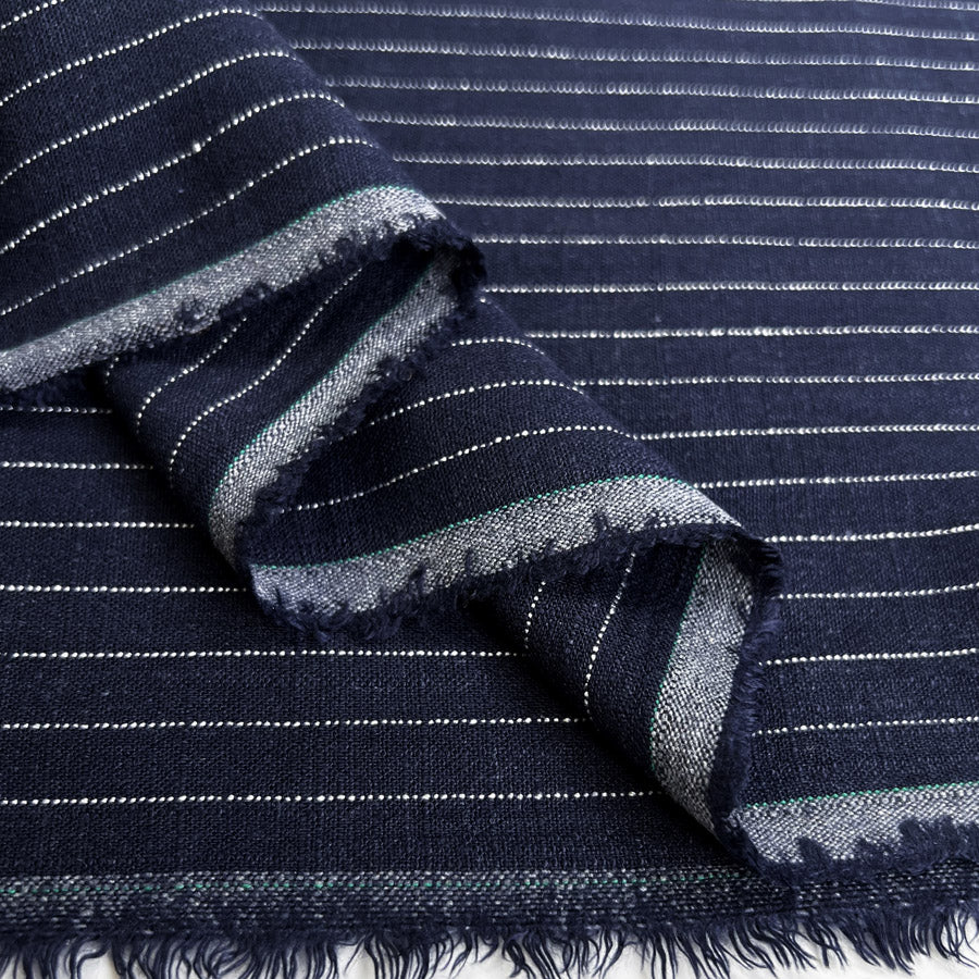 Striped Viscose Linen Slub - Navy