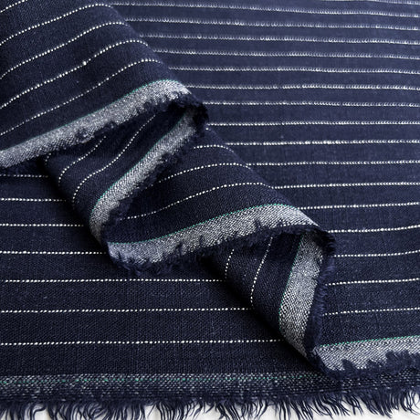 Striped Viscose Linen Slub Navy Pinstripe Polyester Fine Shirting Fabric Fold