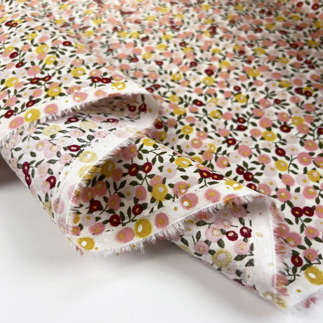 Summer Cotton Betty Ivory Floral Pink Green Dress Fabric Fold