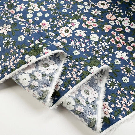 Summer Cotton Ella Delph Floral Poplin Blue Woven Dress Fabric Fold