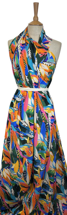 Sunseeker Tropic Abstract Multicoloured Digitally Printed Leaf Floral Viscose Challis Dress Fabric Mannequin