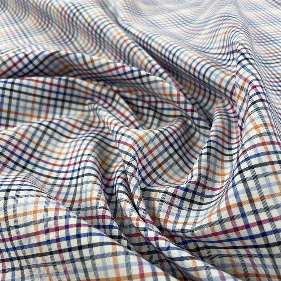 Supershirt Mabel Cotton Small Check Orange White Blue Pink Shirting Fabric