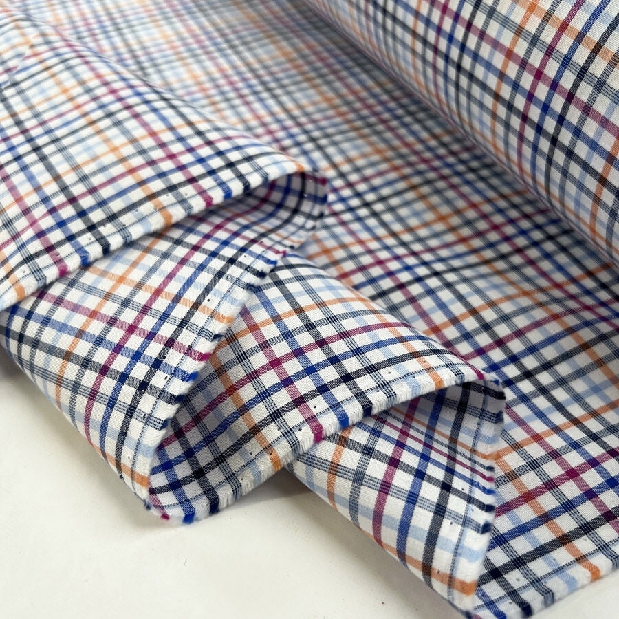 Supershirt Mabel Cotton Small Check Orange White Blue Pink Shirting Fabric Fold