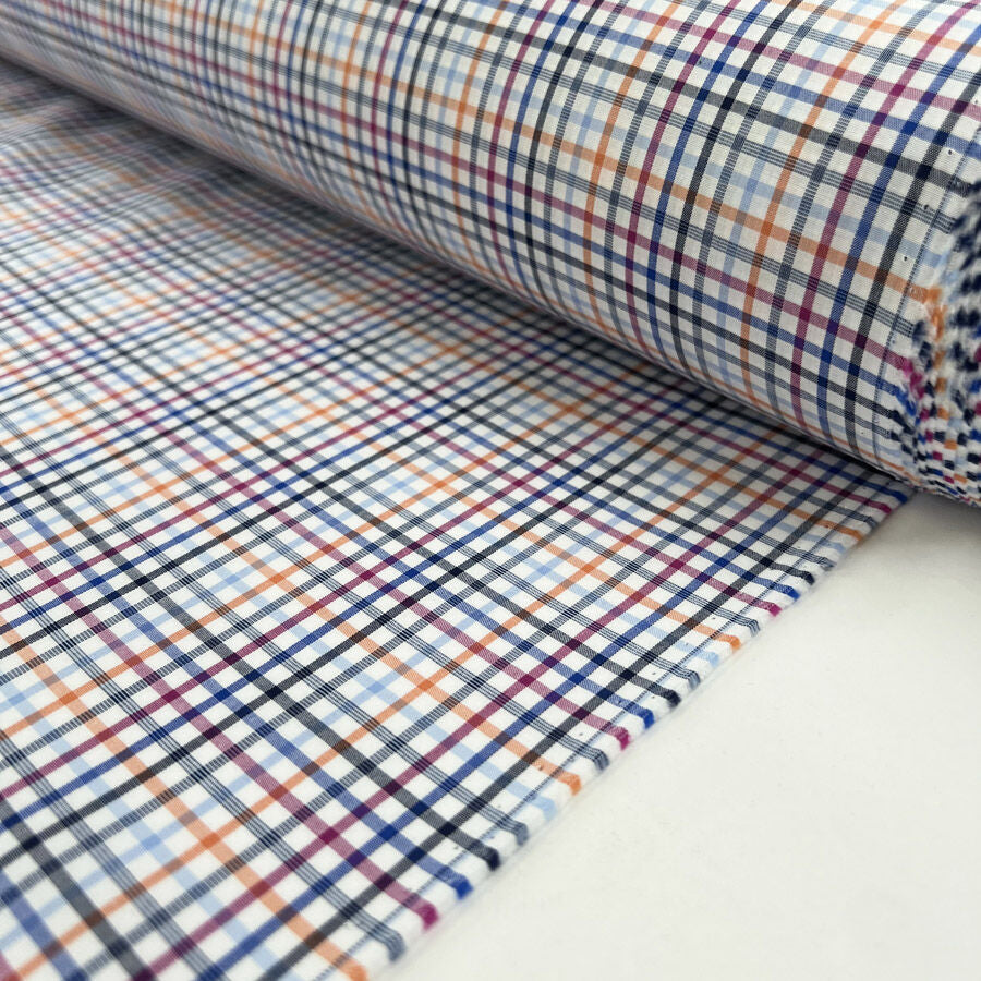 Supershirt Mabel Cotton Small Check Orange White Blue Pink Shirting Fabric Roll