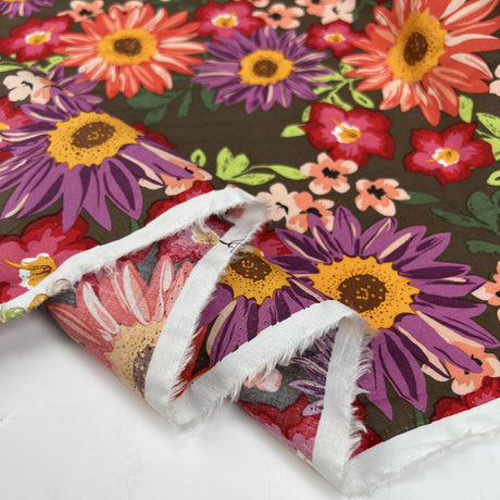 Sussex Calendula Floral Orange Cotton Lawn Brown Pink Dress Fabric Fold