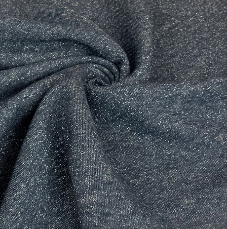 Sweatshirt Lurex Navy Knitted Cotton And Polyester Jersey Fabric Close Up Fabric Photo 2