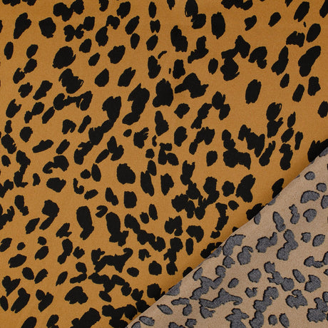 Tanza Gold Black Cheetah Print Polyester Satin Dress Fabric Fold
