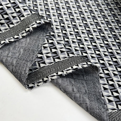 Teresa Grey Polyester Polyamide Elastane Geometric Abstract Knit Jacquard Ponte Roma Jersey Fabric Fold