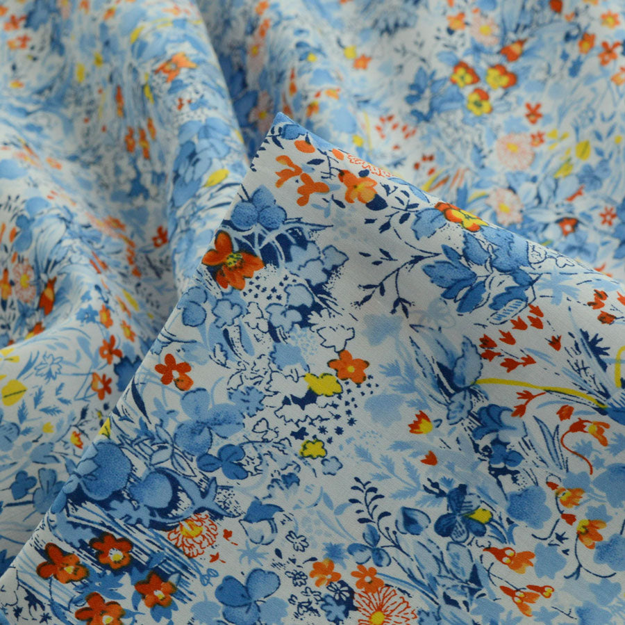 Pima Cotton Lawn - The Garden Of Shakespeare - Blue & Orange