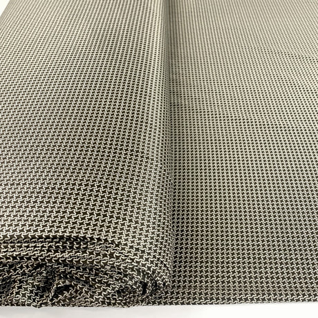 The Rachel Houndstooth Microdolly Brown Cream Stretch Dress Fabric Close Up Bolt Fabric Photo Custom