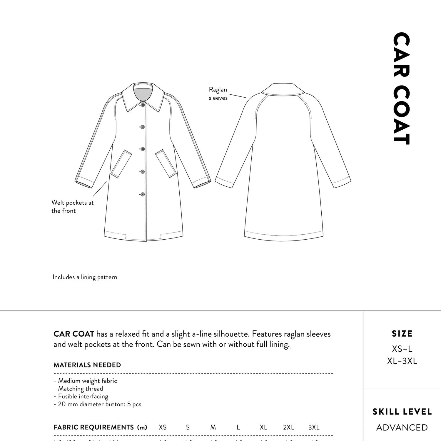 The Assembly Line - Car Coat Sewing Pattern