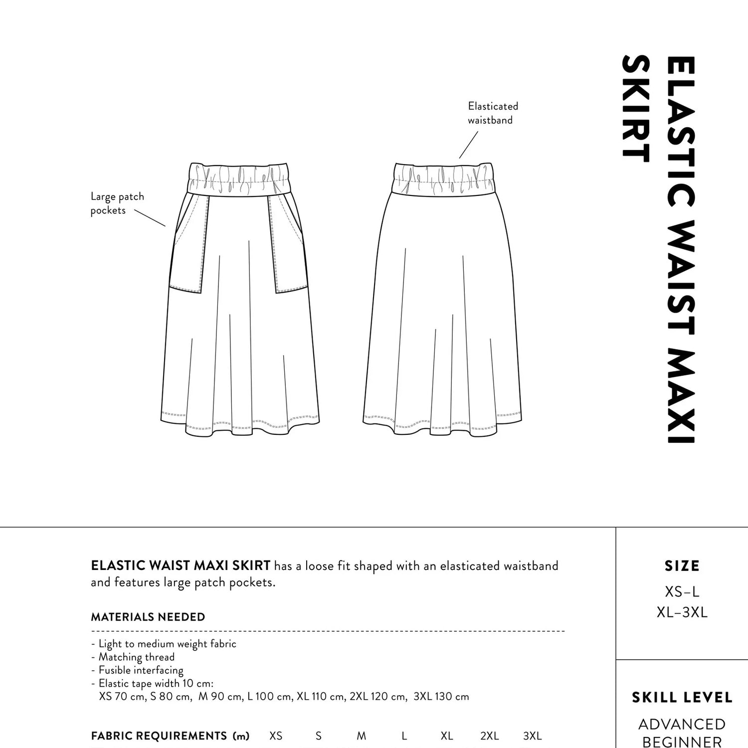 The Assembly Line - Elastic Waist Maxi Skirt Pattern (Sizes XS-3XL)