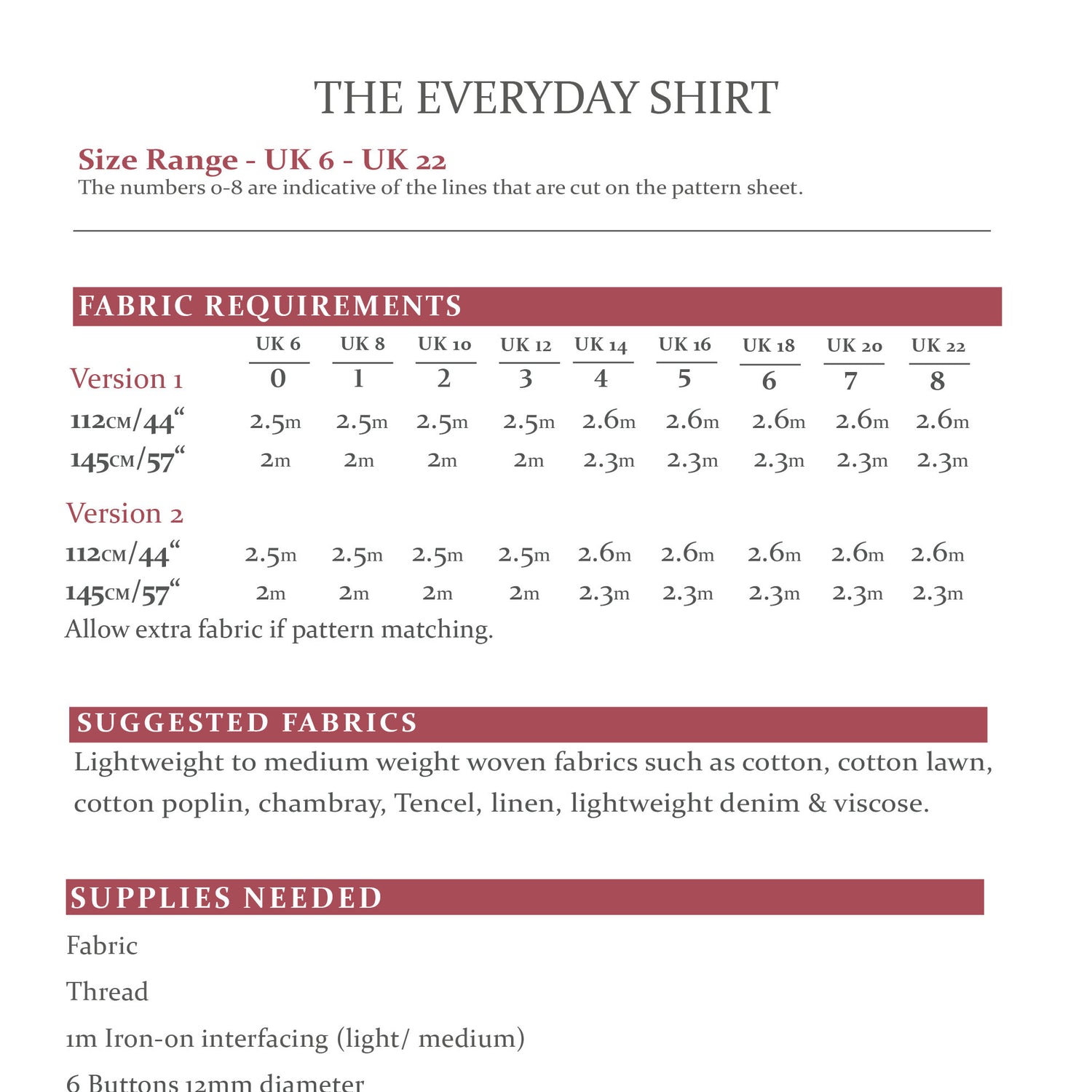 The Avid Seamstress - Everyday Shirt Pattern (UK 6-22)