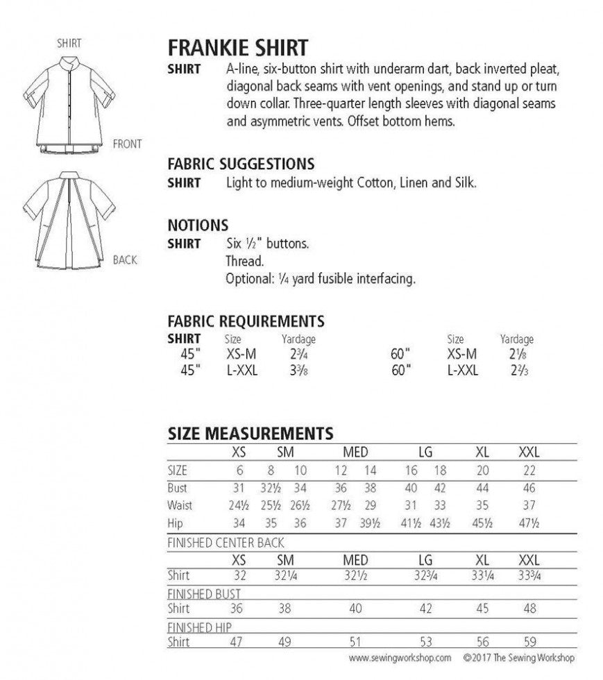 The Sewing Workshop - Frankie Shirt Pattern