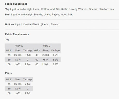 The Sewing Workshop Hudson Top And Pants Pattern Sizes