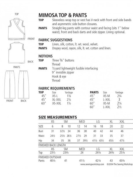 The Sewing Workshop Mimosa Top Pants Pattern Back
