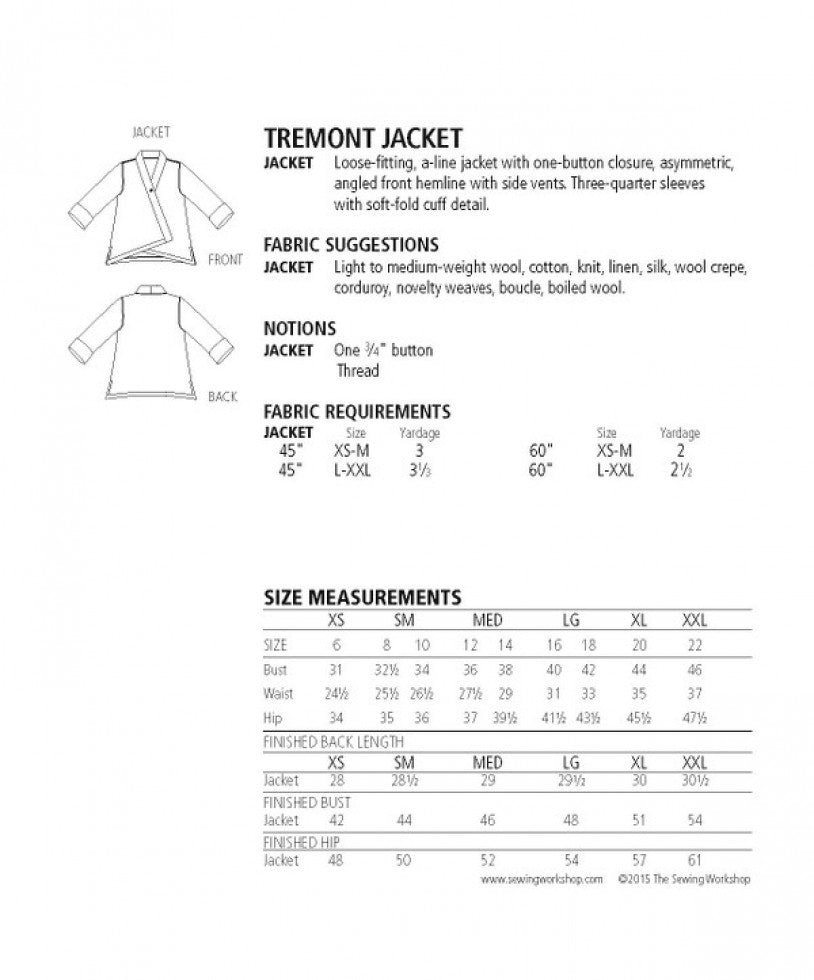 The Sewing Workshop - Tremont Jacket Pattern