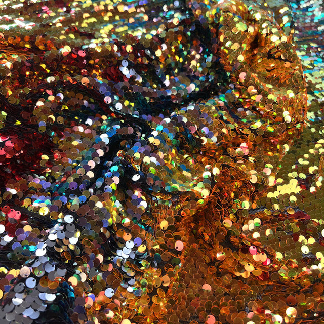 Tiggy Polyester Net Sequin Multicoloured Black Heavy Dress Fabric