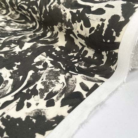Toto Grey Black Cream Viscose Abstract Woven Dress Fabric Roll