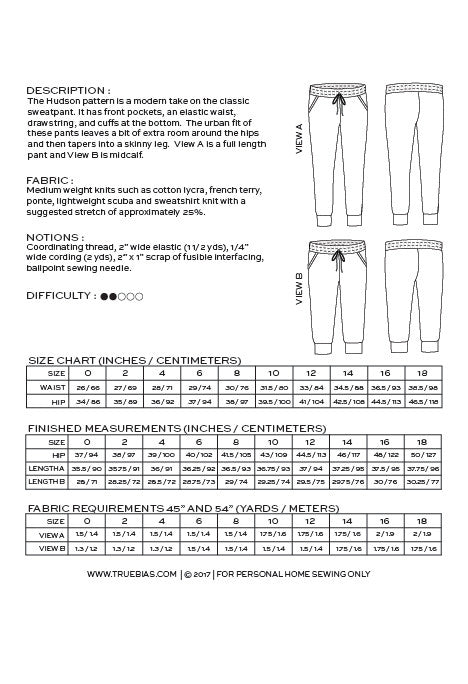 True Bias - Hudson Pant Sewing Pattern