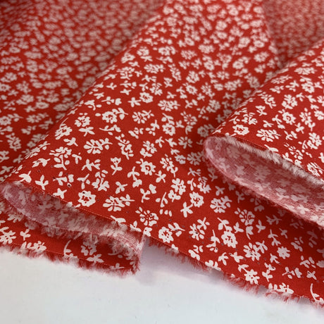 Value Poplin Floral Sketch Red Value Cotton Poplin Print Red Small White Flowers Fold