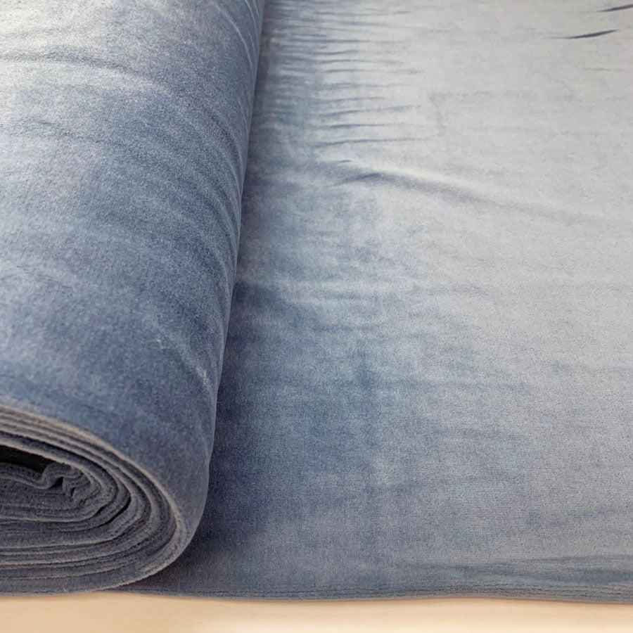 Velour cotton poly fabric serena ice blue bolt