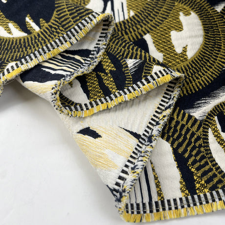 Verzache Cotton Polyester Acrylic Viscose Jacquard Brocade Black Gold White Abstract Circle Woven Dress Fabric Fold
