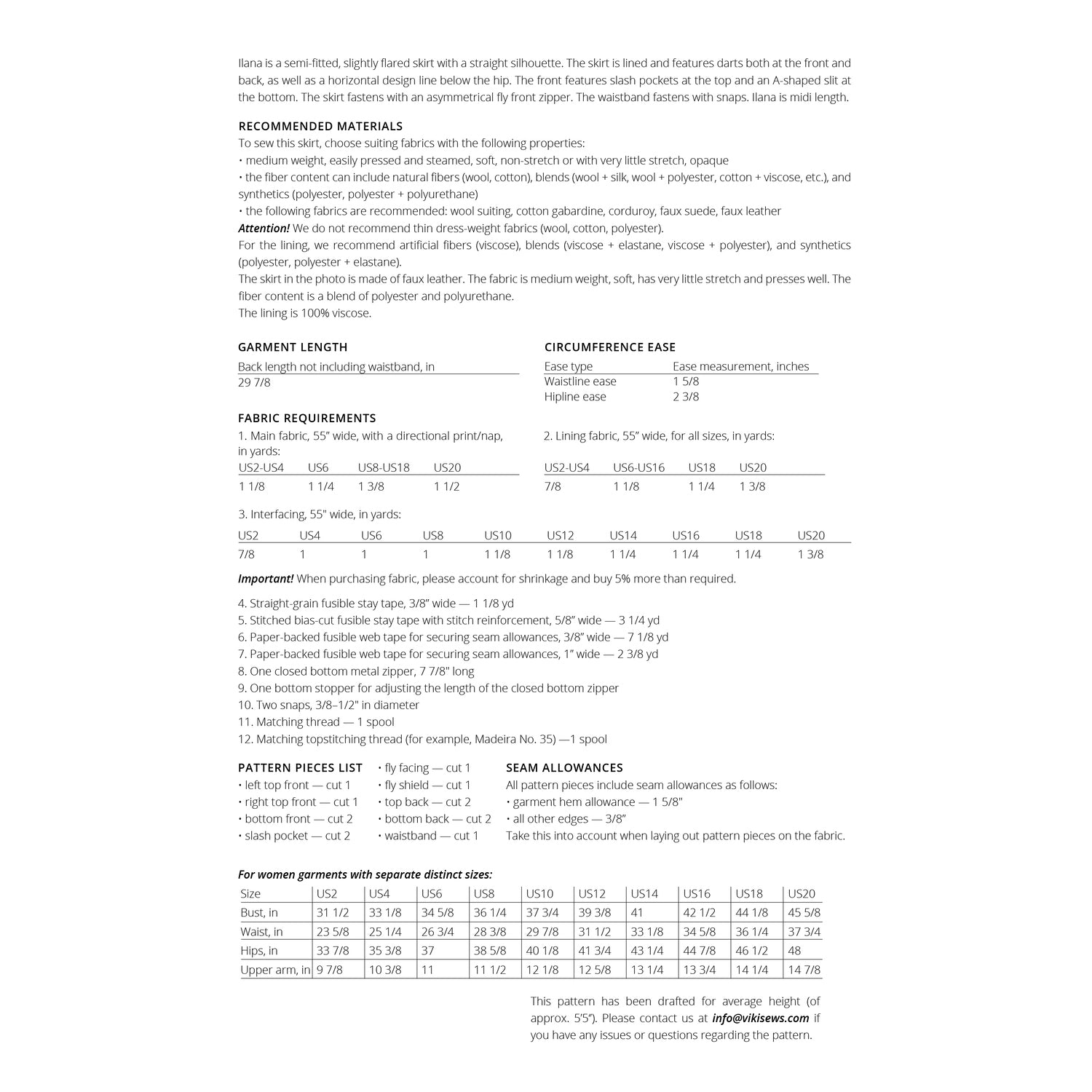 Vikisews - Ilana Skirt Sewing Pattern (UK 6-24)