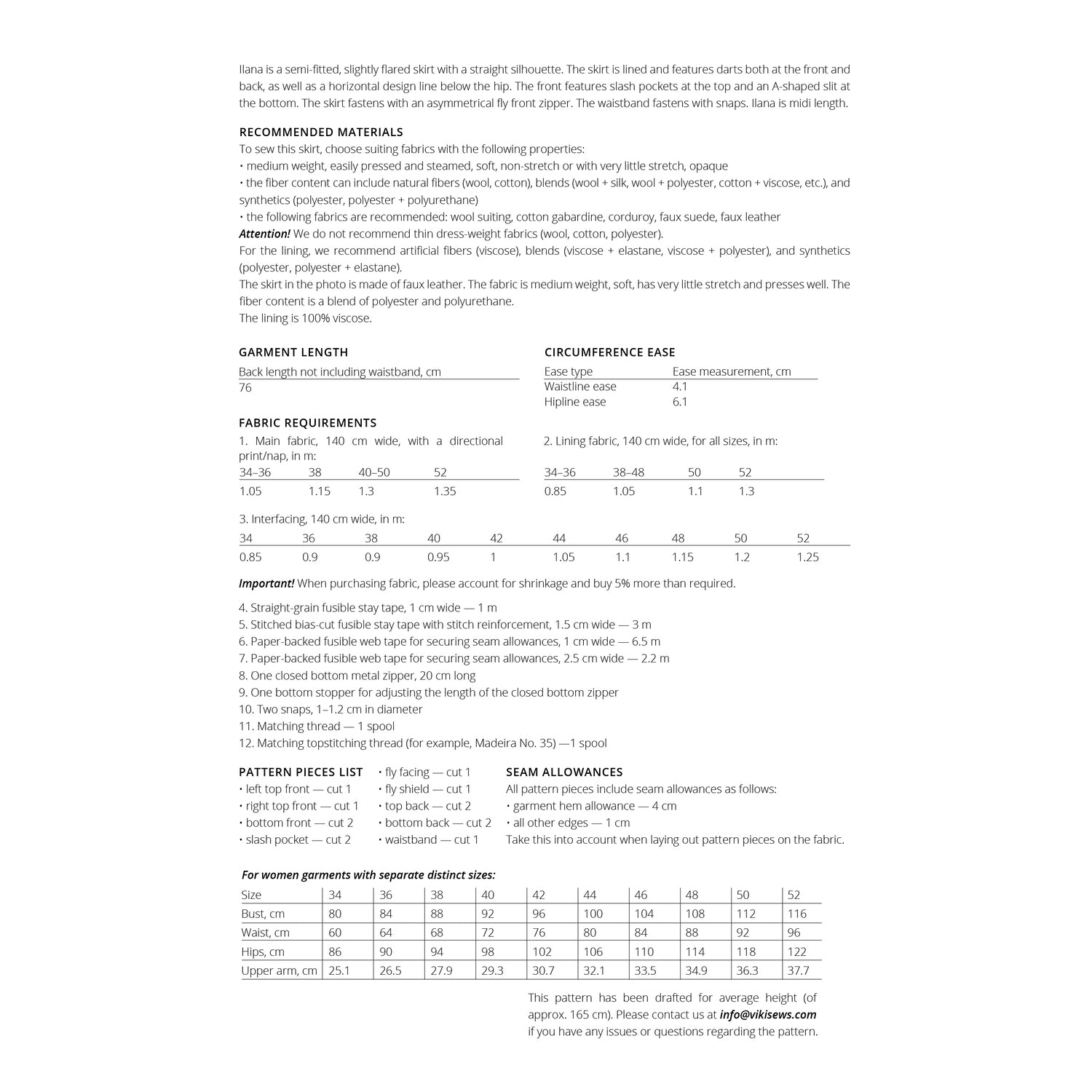 Vikisews - Ilana Skirt Sewing Pattern (UK 6-24)