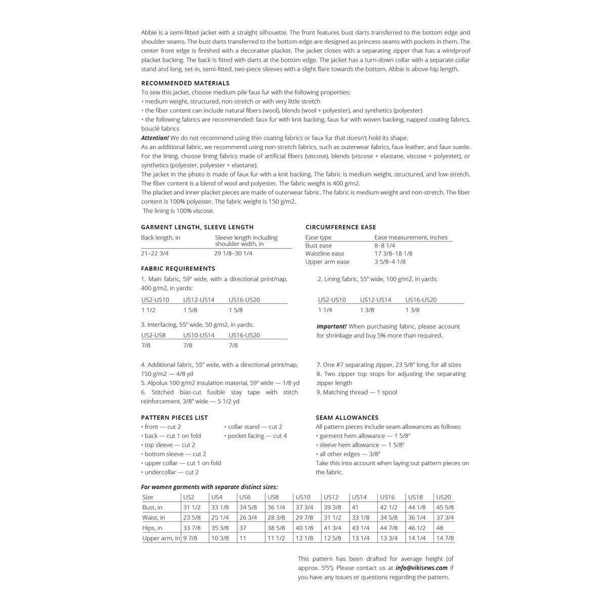 Vikisews - Abbie Jacket Sewing Pattern (UK 6-24)