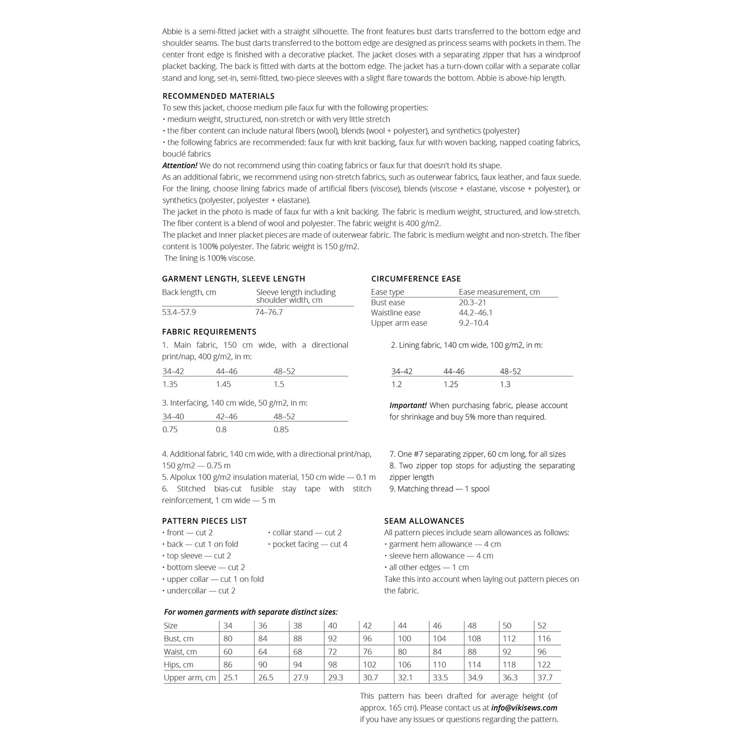 Vikisews - Abbie Jacket Sewing Pattern (UK 6-24)
