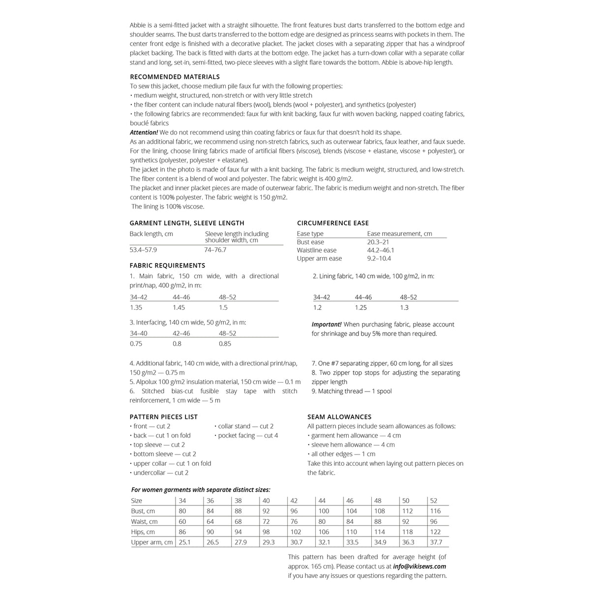 Vikisews - Abbie Jacket Sewing Pattern (UK 6-24)
