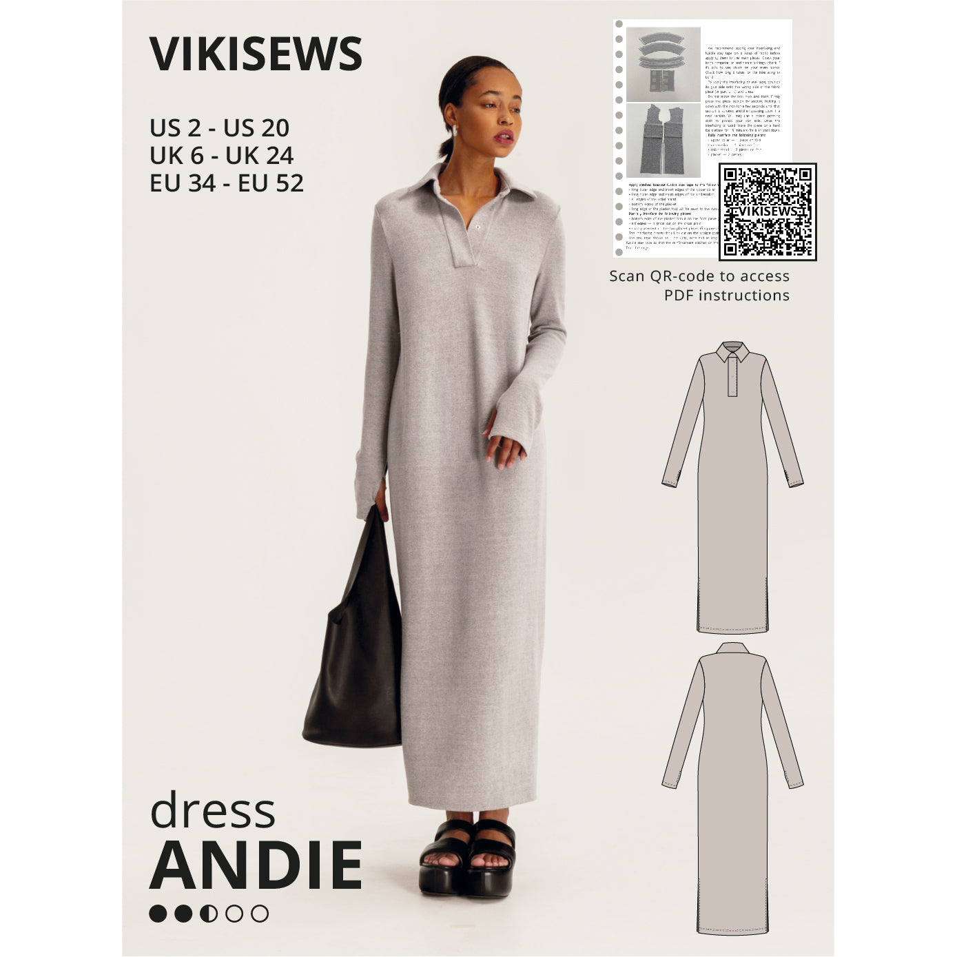 Vikisews - Andie Dress Sewing Pattern (UK 6-24)