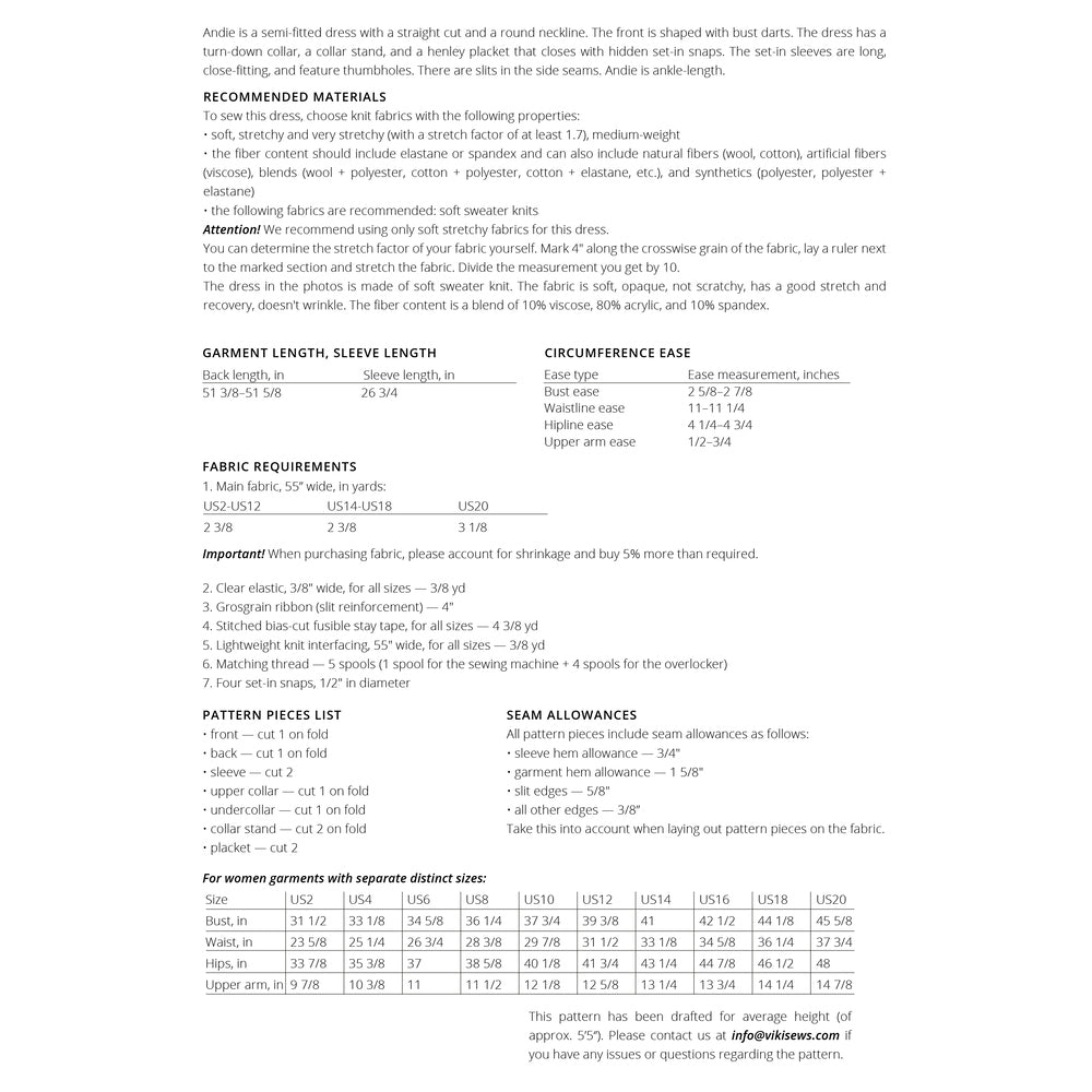 Vikisews - Andie Dress Sewing Pattern (UK 6-24)