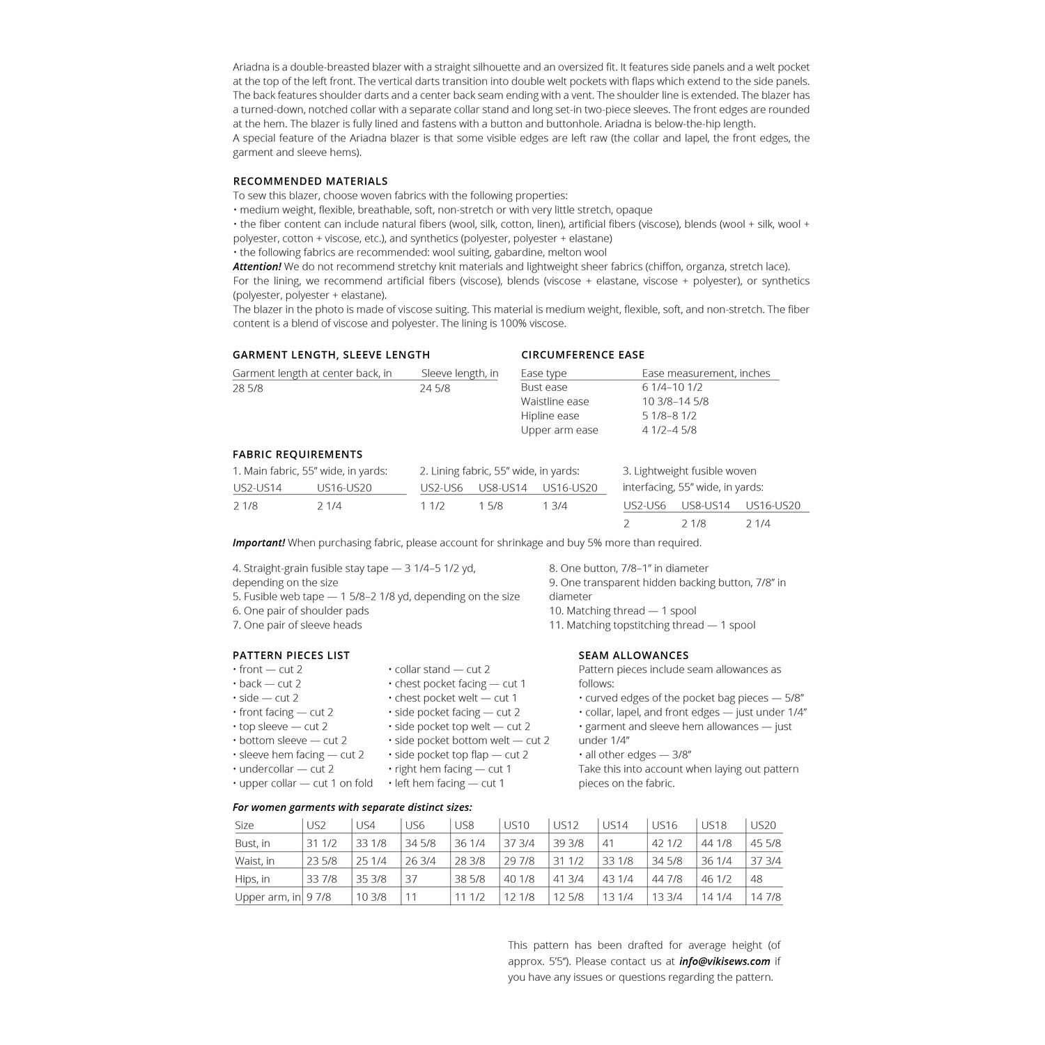 Vikisews - Ariadna Blazer Sewing Pattern (UK 6-24)