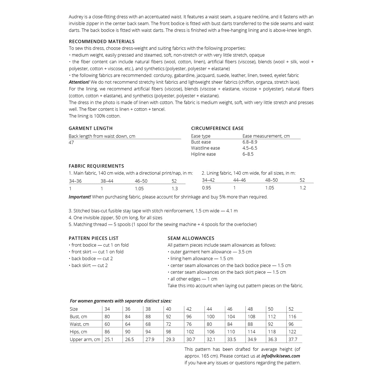 Vikisews - Audrey Dress Sewing Pattern (UK 6-24)