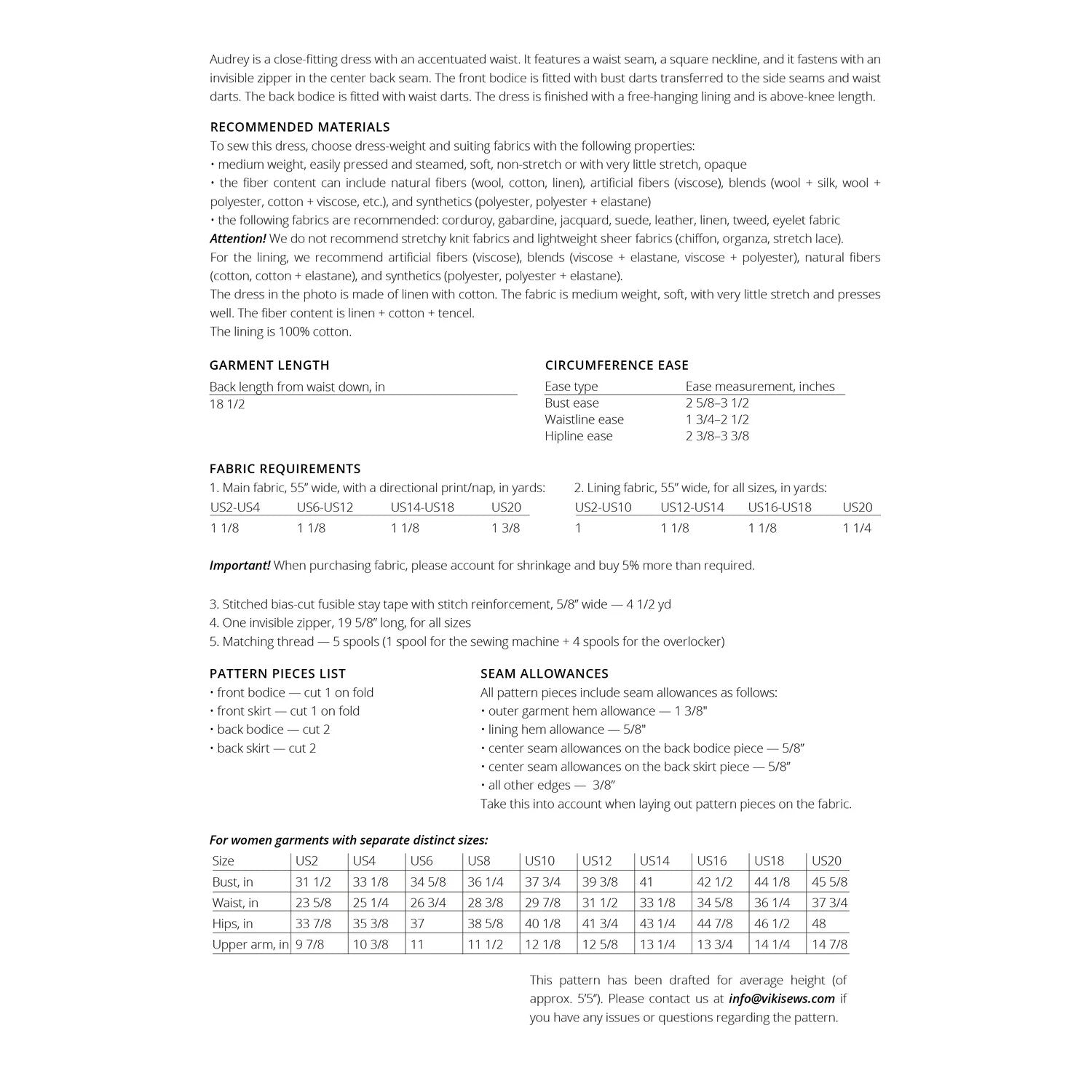Vikisews - Audrey Dress Sewing Pattern (UK 6-24)