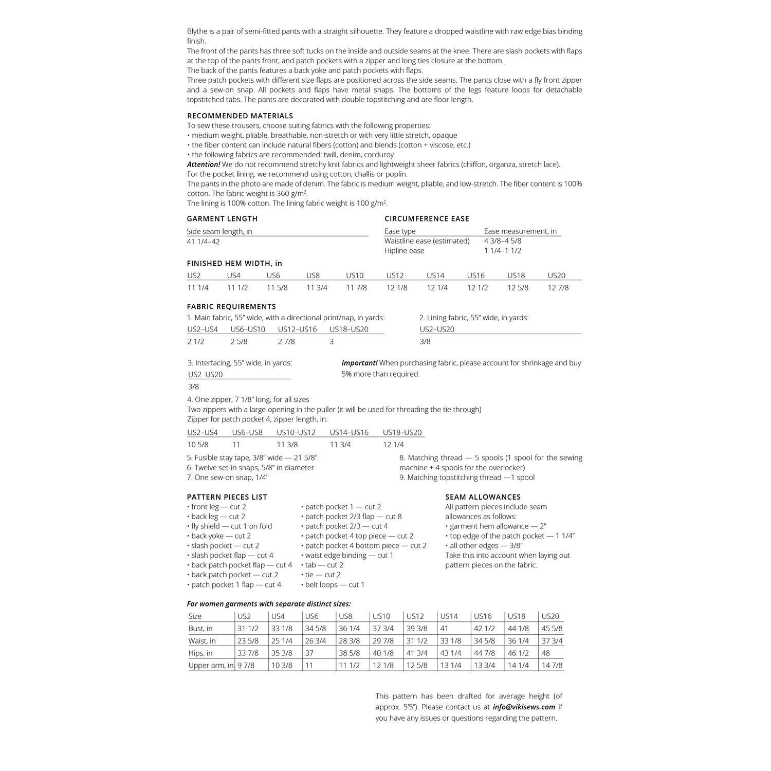 Vikisews - Blythe Pants Sewing Pattern