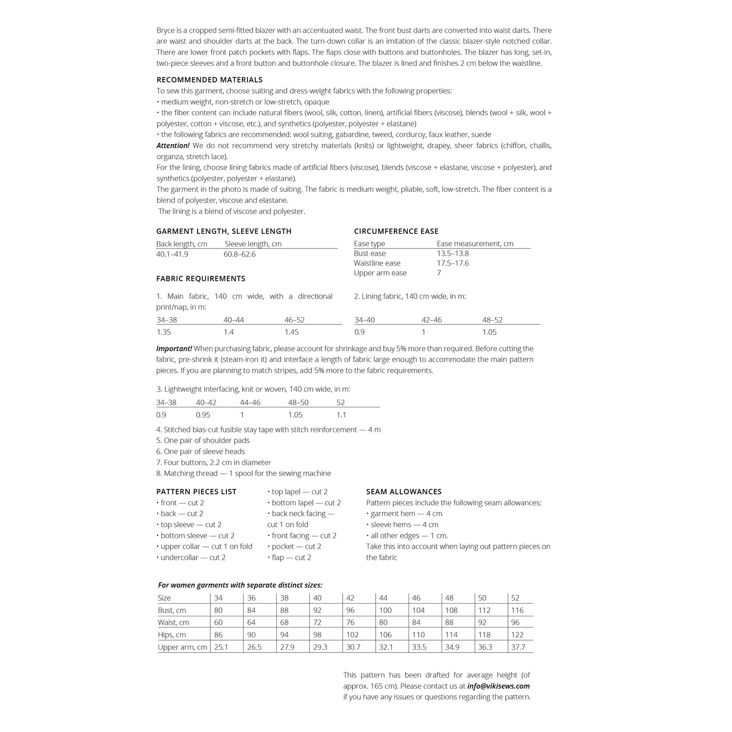 Vikisews - Bryce Blazer Sewing Pattern (UK 6-24)