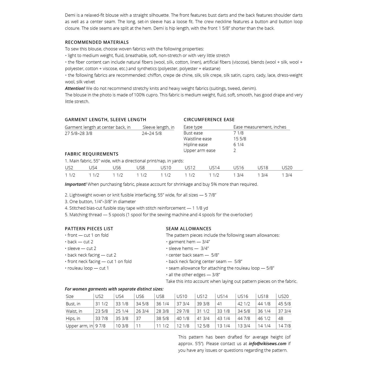 Vikisews - Demi Blouse Sewing Pattern (UK 6-24)